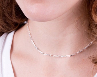 Sterling Silver Cube Link Choker Necklace, Layered Choker Chain, Minimalist Thick Choker, Rocker Necklace, Delicate Punk Necklace, NX50036