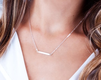 Sterling Silver Bar Necklace, Minimalist Rectangle, Horizontal Line, NP1052-H