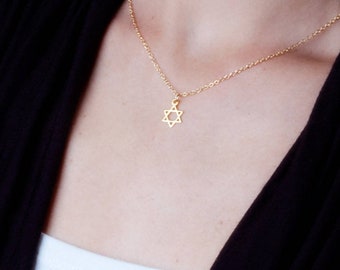 Gold Star Of David Necklace, Jewish Star Necklace, Dainty Gold Necklace, Magen David Necklace, Delicate Star Of David Necklace, NP1018