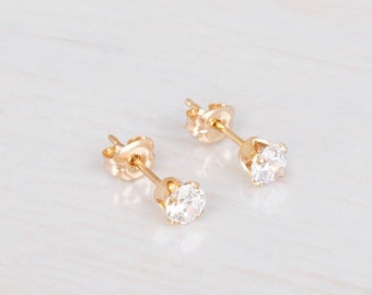Bridal Stud Earrings, Cubic Zirconia Studs, Gold Stud Earrings, Bridesmaid Earrings, Delicate Earrings, Dainty CZ Studs, Gold Filled, ER12