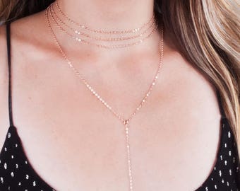 Conjunto de gargantilla y collar en oro rosa laminado, estilo Y, conjunto de varias capas, NL-14