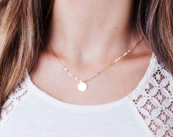 Dainty Initial Disc Necklace, Personalized 14k Gold Filled, NP1057
