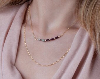 Gemstone Bar Necklace, Garnet Necklace, Bead Bar Necklace, Sterling Silver, Gold Filled, Rose Gold, January Birthstone Necklace, Mom Gift