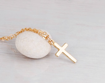 Cross Choker Necklace, Cross Necklace, Dainty Cross Choker, Minimal Gold Choker, Gold, Rose Gold, Delicate Short Necklace, NP1069