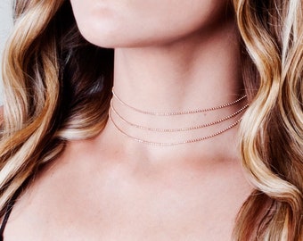 Rose Gold Choker Necklace, Minimalist Necklace, Short Necklace, Layered Choker, Double Chain Necklace, Dainty Necklace, NX50020