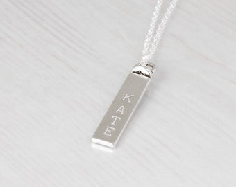 Engraved Bar Necklace, Personalized Bar Necklace, Sterling Silver Necklace, Custom Bar Necklace, Gold, Rose Gold, Back Front Bar, NP1066