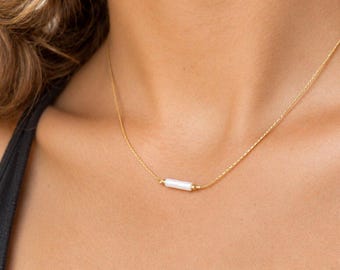 Dainty Opal Tube Choker: Sterling Silver or Gold Filled Bar Necklace, Blue, White, NP1097