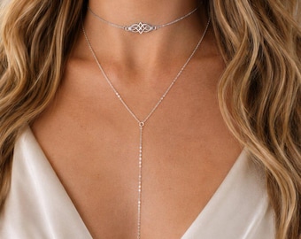 Sterling Silver Celtic Knot Choker Necklace, Dainty Layering Pendant Jewelry, NP1015