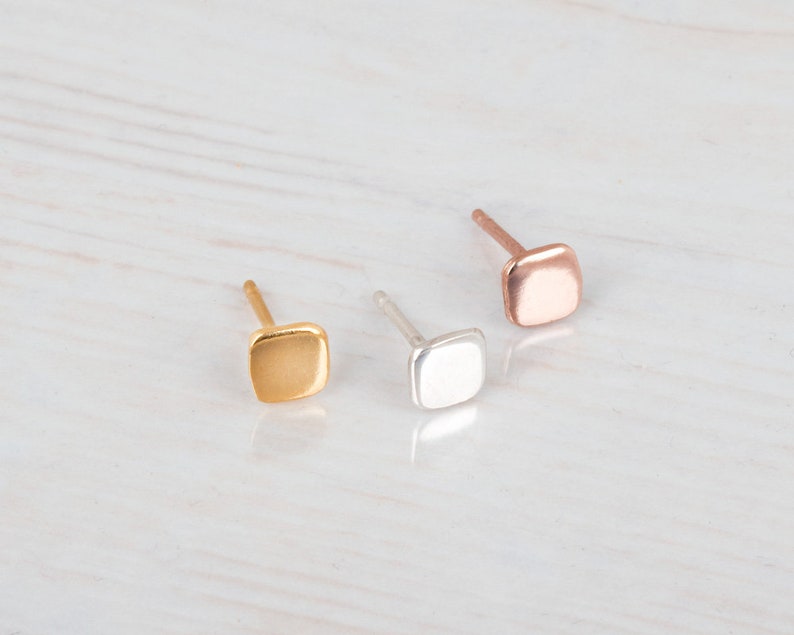 Square Stud Earrings Rose Gold Stud Earrings Geometric Post Etsy