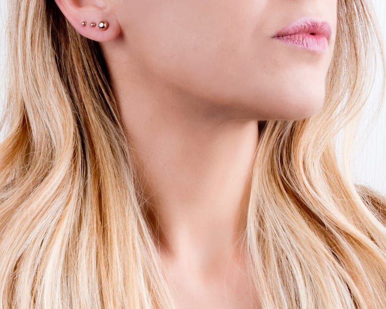 Boucles d'oreilles Ball Stud, Boucles d'oreilles Rose Gold Stud, Tiny Rose Gold Studs, Boucles d'oreilles en or délicates, Petites boucles d'oreilles Stud, 3mm, 4mm, 5mm, 6mm, ER10 image 9