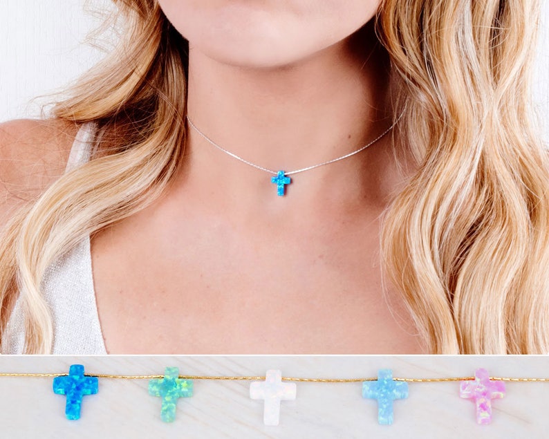 Cross Choker Necklace Opal Cross Necklace Cross Choker Etsy