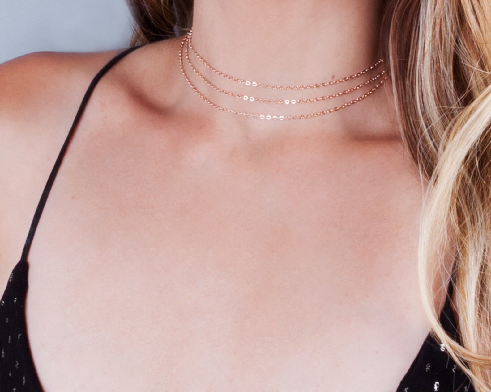 Rose Gold Choker Necklace Set Y Lariat Necklace Choker Chain Etsy