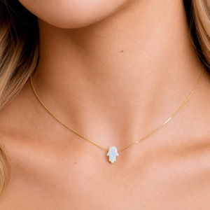 Gargantilla de ópalo Hamsa, delicada Mano de Fátima, plata de ley o chapada en oro, NP1032
