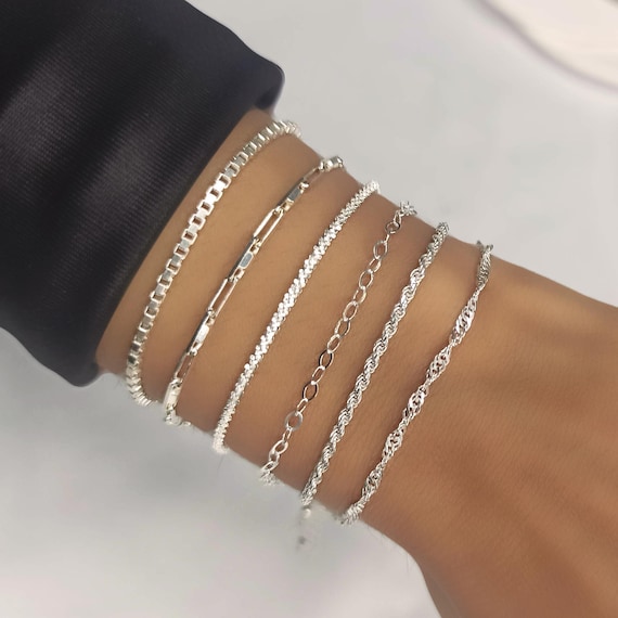 Sterling Silver Bracelet, Silver Bracelet Women, Chain Bracelet, Stacking Bracelet, Thin Dainty Bracelet, gift for women, Simple Bracelet
