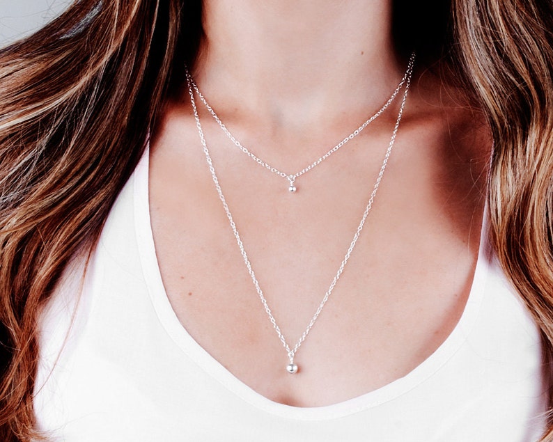 Single Bead Necklace, Tiny Silver Necklace, Ball Necklace, Delicate Necklace, Simple Necklace, Layered Necklace, Sterling Silver, NP1055 image 4