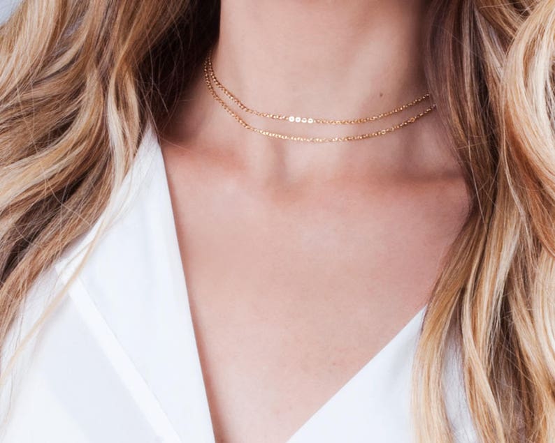 Gold Choker Necklace Set Necklace Set of 2 Minimal Y Lariat Etsy