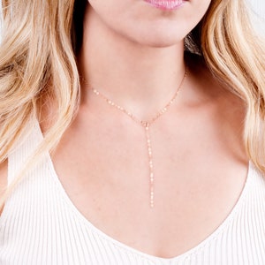 Rose Gold Lariat Necklace, Rose Gold Y Necklace, Dainty Necklace, Minimal Lariat Necklace, Gold Filled, Sterling Silver, NX50013 image 9