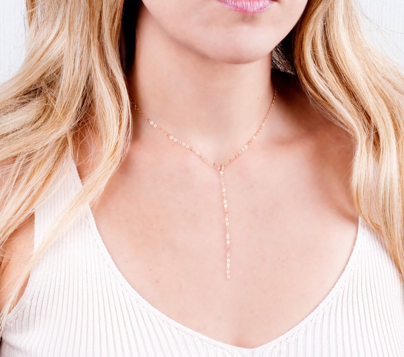 Rose Gold Lariat Necklace, Rose Gold Y Necklace, Dainty Necklace, Minimal Lariat Necklace, Gold Filled, Sterling Silver, NX50013 image 9