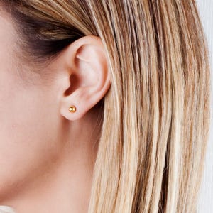 Boucles d'oreilles Ball Stud, Boucles d'oreilles Rose Gold Stud, Tiny Rose Gold Studs, Boucles d'oreilles en or délicates, Petites boucles d'oreilles Stud, 3mm, 4mm, 5mm, 6mm, ER10 image 8