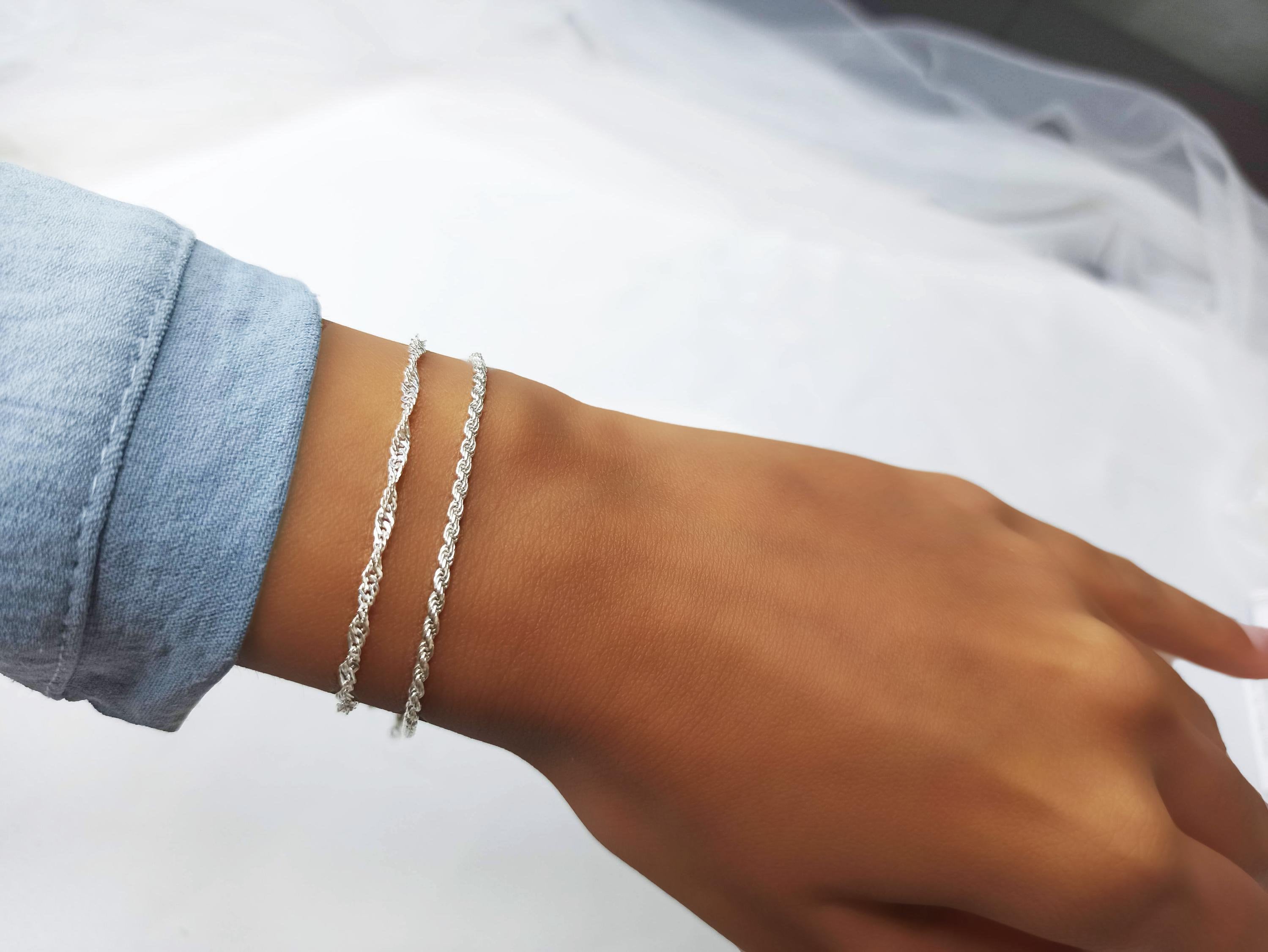 Sterling Silver Bracelet Set: Twisted Rope Stacking Bracelets 