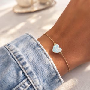 Minimalist Opal Heart Bracelet: Gold, Silver, Rose Gold, BR81