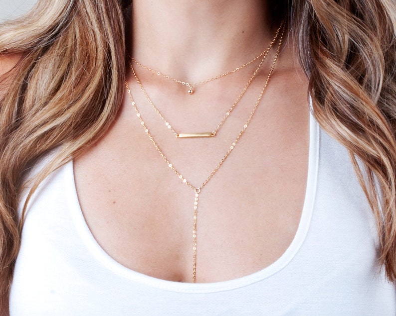 Layered Necklace, Gold Lariat Necklace, Gold Y Necklace, Y Choker Necklace, Dainty Necklace, Chain Drop Necklace, Short Y Necklace, NX50013 image 3