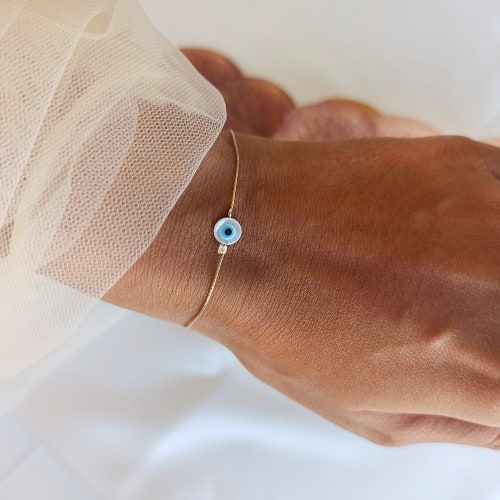 Bracelet minimaliste mauvais œil, argent sterling, or rempli, bijoux Nazar, BR94
