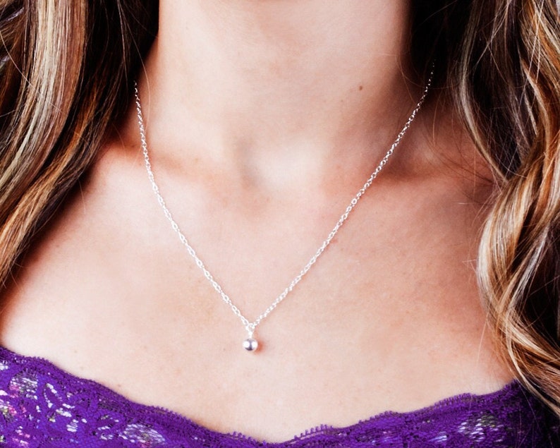 Single Bead Necklace, Tiny Silver Necklace, Ball Necklace, Delicate Necklace, Simple Necklace, Layered Necklace, Sterling Silver, NP1055 image 1