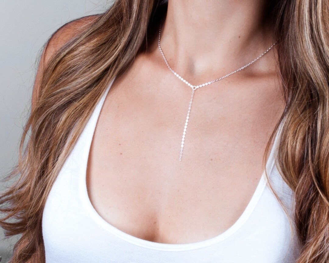 Silver Y Necklace, Y Necklace, Silver Lariat Necklace, Silver Layered