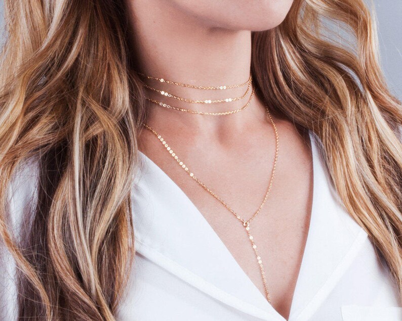 Gold Choker Necklace Set Necklace Set of 2 Minimal Y Lariat Etsy