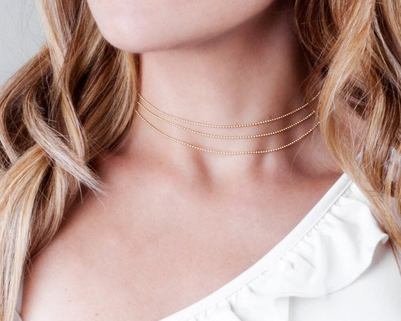 Multi Layer Choker Necklace Gold Choker Necklace Gold Filled Choker Ball Choker Chain Layered Necklace Simple Minimal Choker NX50019 Etsy Canada