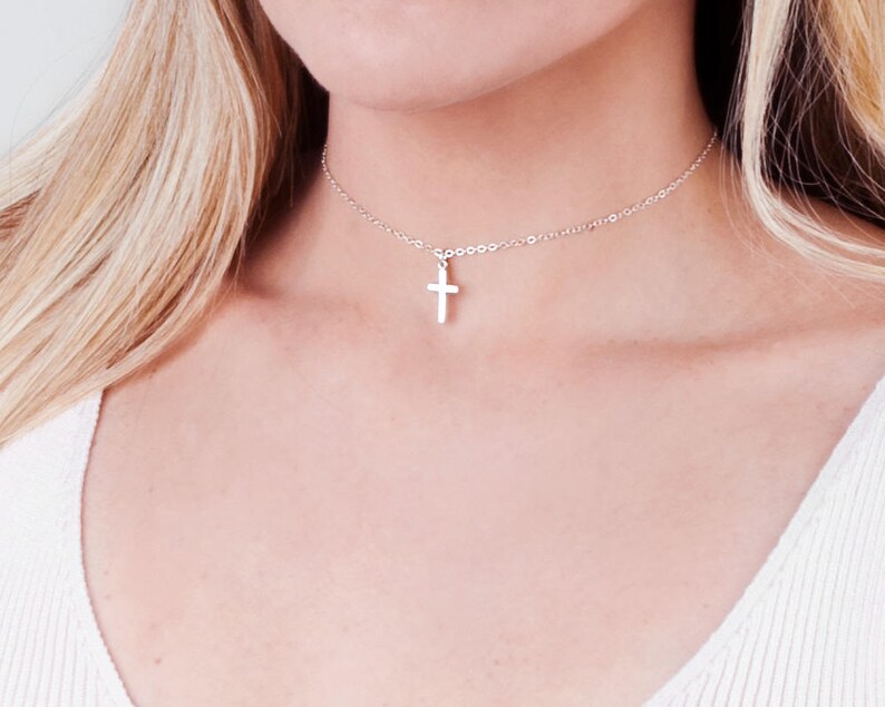 Cross Choker Necklace Sterling Silver Cross Necklace Tiny Etsy