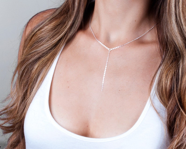 Rose Gold Lariat Necklace, Rose Gold Y Necklace, Dainty Necklace, Minimal Lariat Necklace, Gold Filled, Sterling Silver, NX50013 image 4
