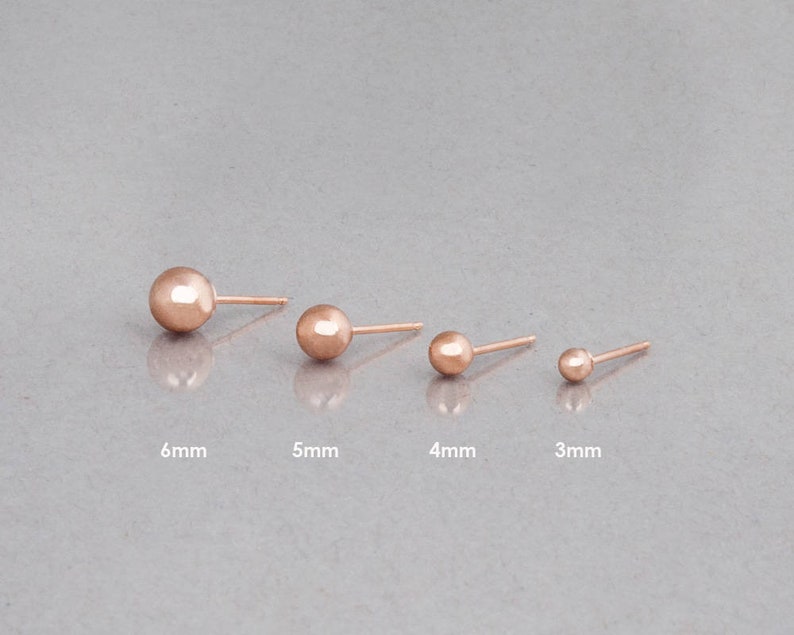 Ball Stud Earrings, Rose Gold Stud Earrings, Tiny Rose Gold Studs, Delicate Gold Earrings, Small Stud Earrings, 3mm, 4mm, 5mm, 6mm, ER10 image 1