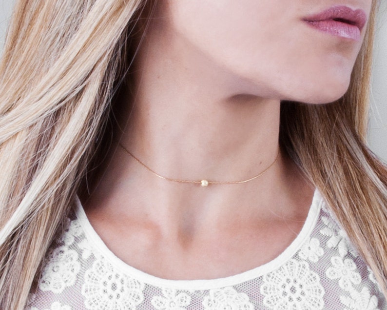 Bead Choker Necklace Minimalist Choker Necklace Ball Etsy