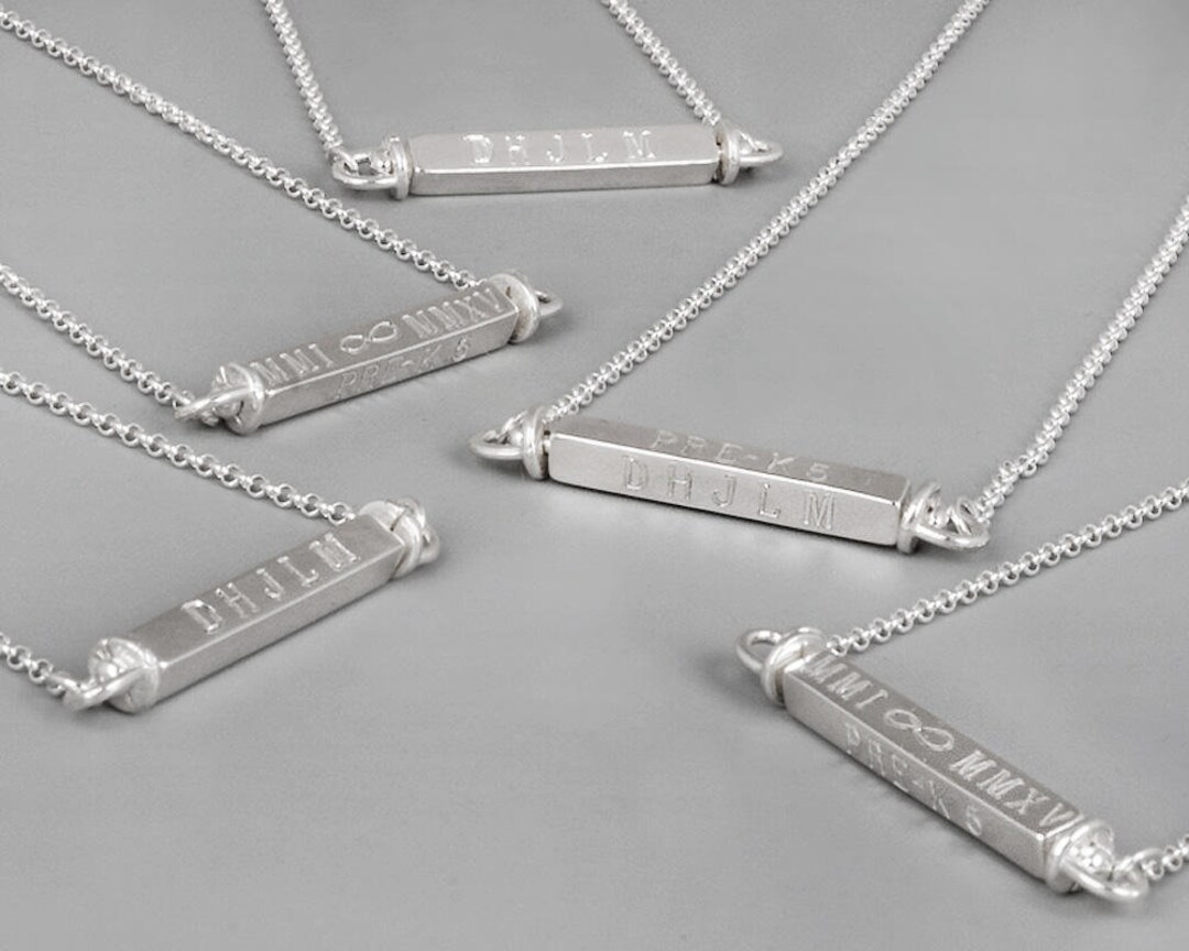 Sterling Silver 4 Sided Bar Necklace Custom Engraved - Etsy