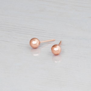 Ball Stud Earrings, Rose Gold Stud Earrings, Tiny Rose Gold Studs, Delicate Gold Earrings, Small Stud Earrings, 3mm, 4mm, 5mm, 6mm, ER10 image 7