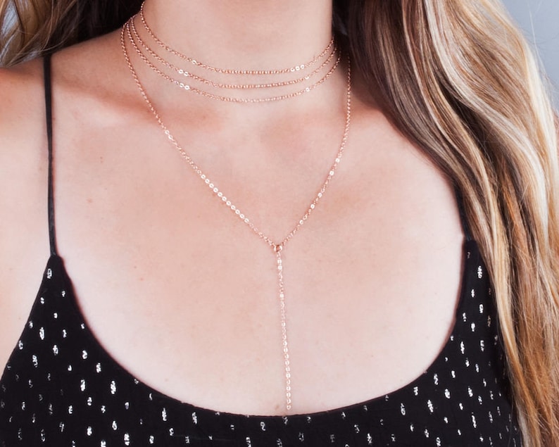 Rose Gold Choker Necklace Set Y Lariat Necklace Choker Chain Etsy