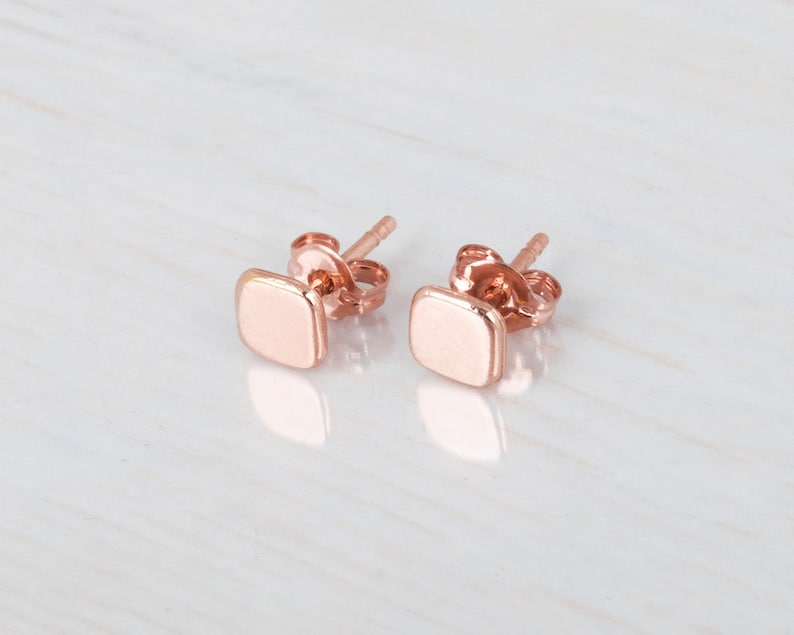 Square Stud Earrings Rose Gold Stud Earrings Geometric Post Etsy