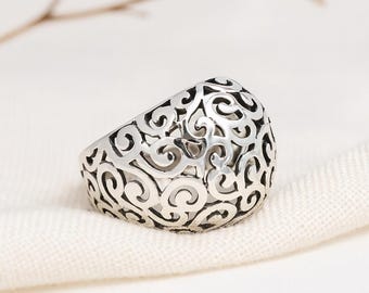 Sterling Silver Filigree Ring for Women, Unique Large Lace Ring, RSG030