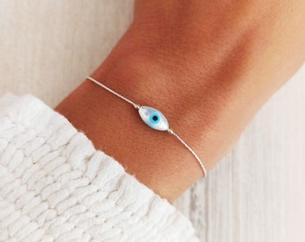 Evil Eye Bracelet, Eye Bracelet, Nazar Bracelet, Turkish Bracelet, Shell Eye Bracelet, Blue, Sterling Silver, Gold Filled, Rose Gold, BR92