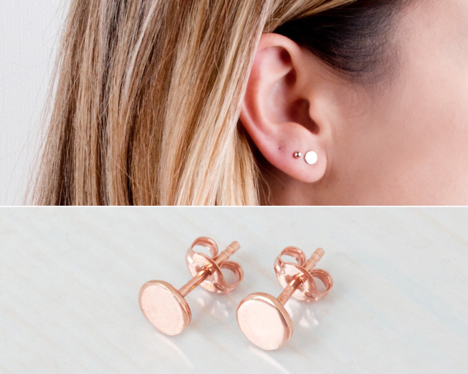Rose Gold Circle Earrings Disc Stud Earrings Delicate Etsy