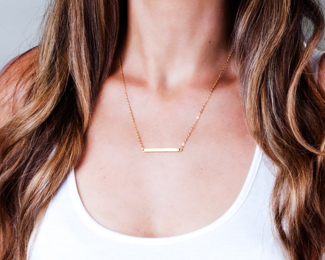 Thin Bar Necklace, Gold Layered Necklace, Plain Bar Thin Bar Necklace, Gold Layered Necklace, Plain Bar