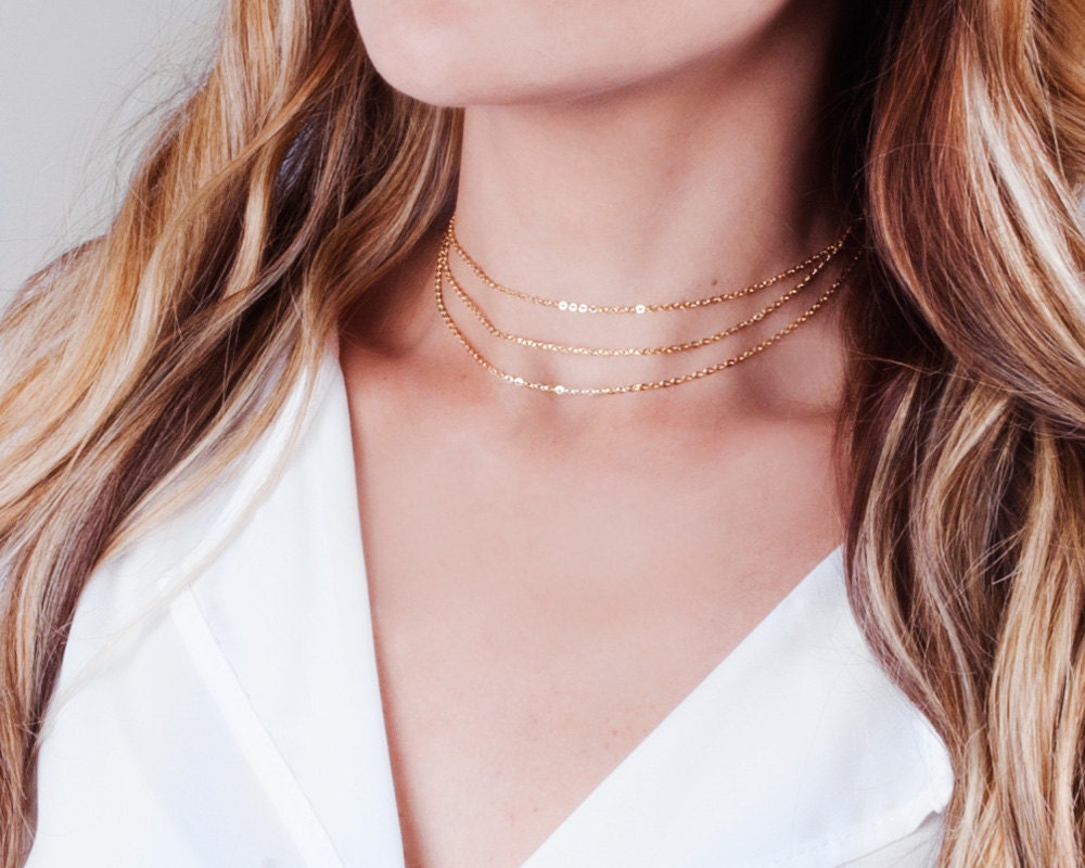 Choker Necklace Gold Choker Layered Choker 14k Gold Filled Etsy