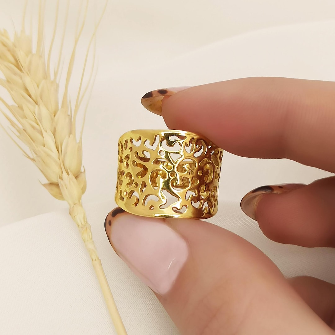 Gold Filigree Lace Ring: Sterling Silver Boho Wide Band, RSG091 - Etsy