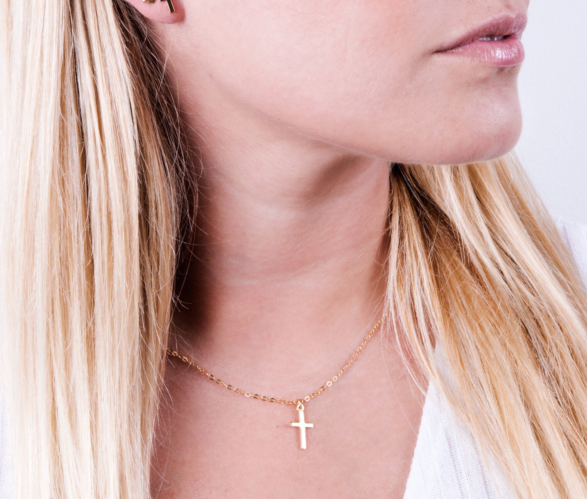 Gold Cross Necklace for Women Small 