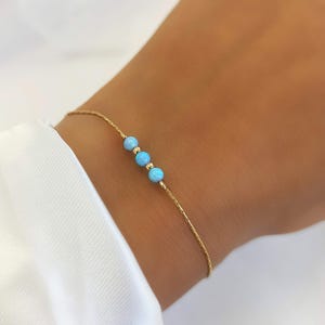 Minimal Opal Beads Bracelet for Women, Dainty Blue Bracelet, White Opal Bracelet, Bridal Jewelry Gold Opal Bracelet, Delicate Bracelet, BR7
