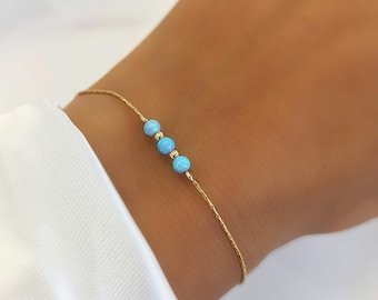 Dainty Opal Bead Bracelet: Gold-Filled, Sterling Silver, or Rose Gold-Filled, BR07