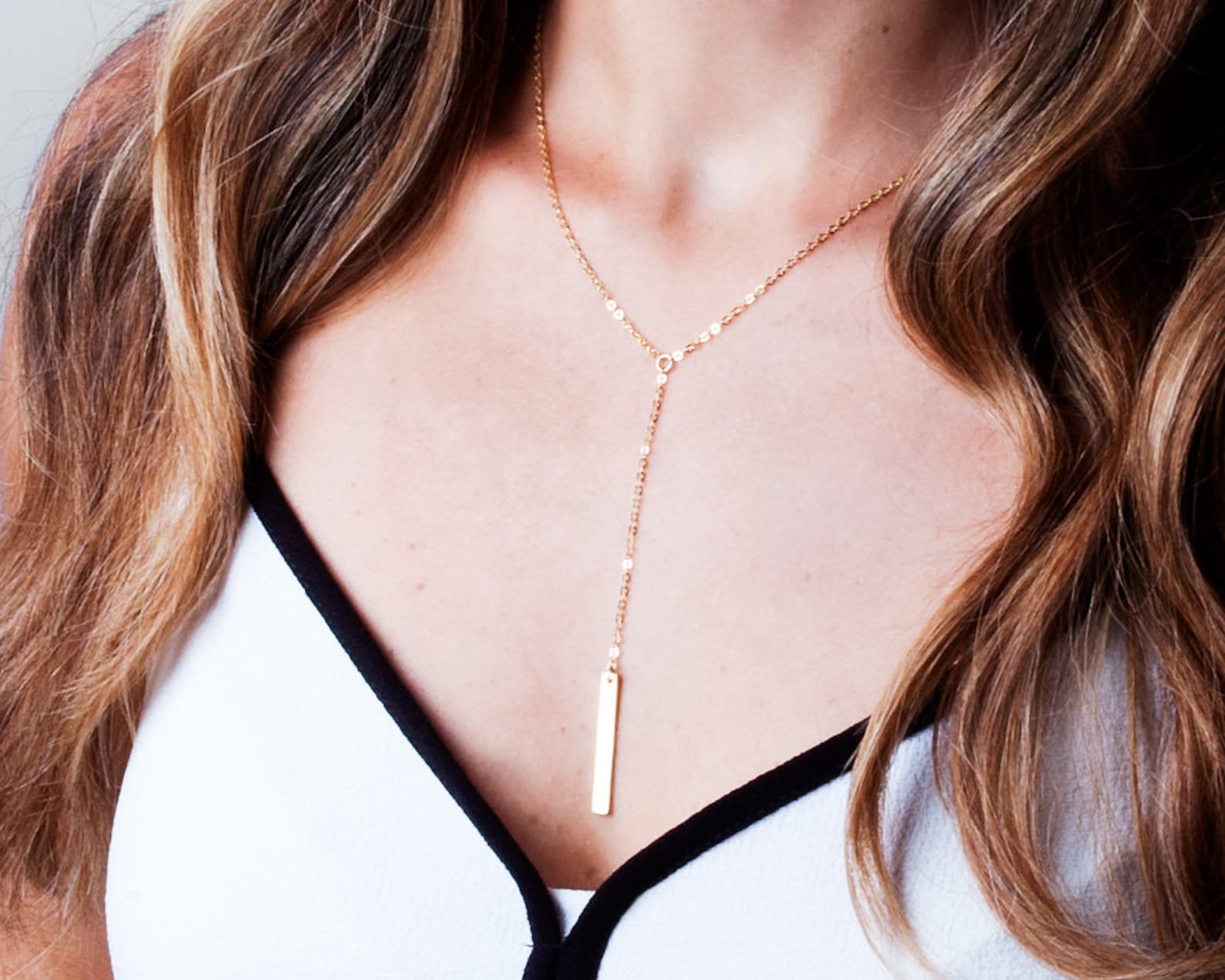 18Kt Gold Plated Dangling Bar Lariat Necklace For Women