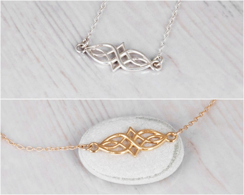 Dainty Layered Necklace Boho Choker Set Minimal Necklace Gold Lariat Y Necklace with Celtic Choker Necklace Set of 2 Sterling Silver